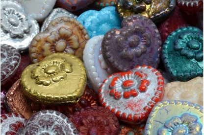Heart Beads With Rose 17x17mm (111-95019-17x17-00001-MIX)