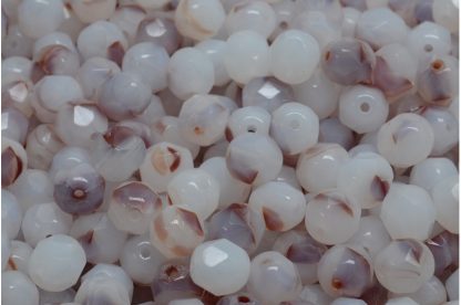 Firepolished Round Beads 6mm (151-19001-06x06-00030-WHT-BRWN)