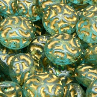 Lentil Beads with Ornaments 14mm (111-01145-14x14-00030-84100-54302-34308)