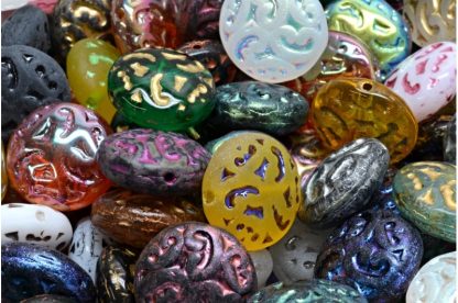 Lentil Beads with Ornaments 14mm (111-01145-14x14-00001-mix)